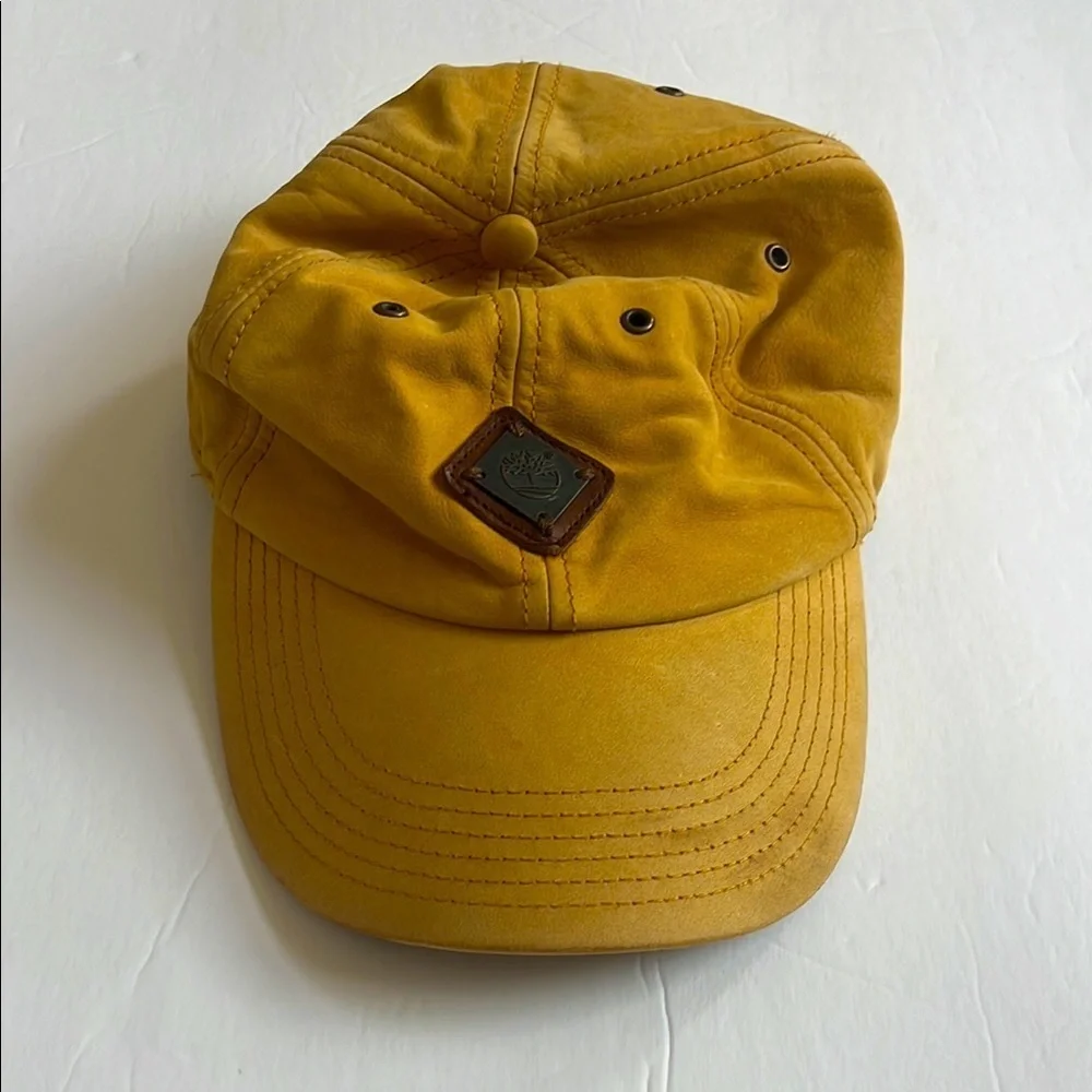 Timberland Baseball Cap Hat Leather Yellow and Brown